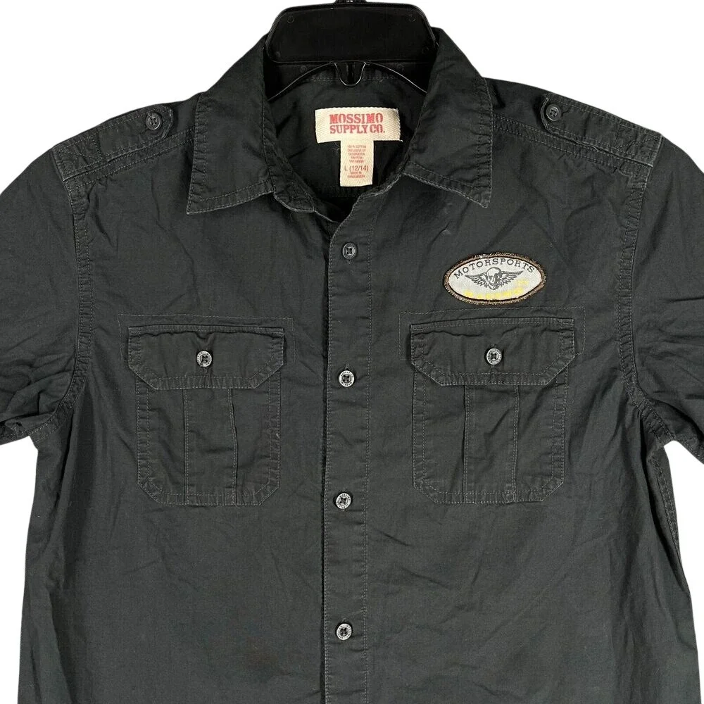Mossimo Shirt Youth Boys Large Skull Casual Button-Up Short-Sleeve Work Shirt‎